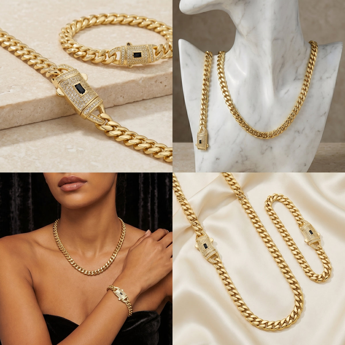 Conjunto de collar y pulsera estilo eslabón cubano