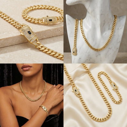 Conjunto de collar y pulsera estilo eslabón cubano