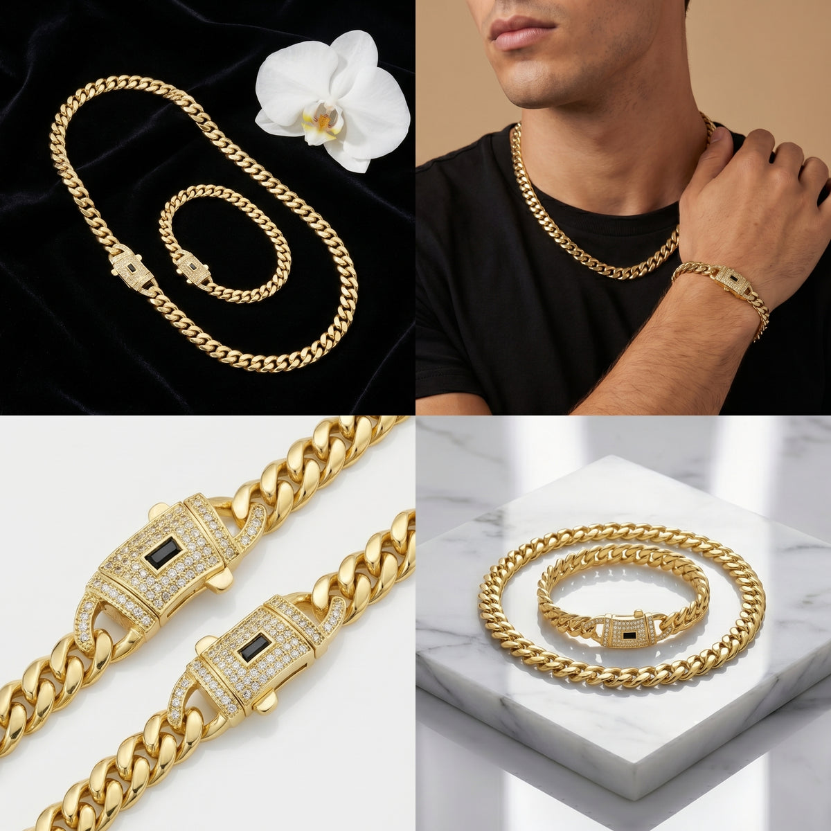 Conjunto de collar y pulsera estilo eslabón cubano