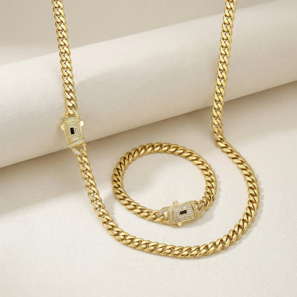 Conjunto de collar y pulsera estilo eslabón cubano