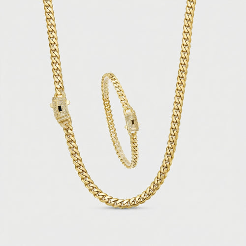 Conjunto de collar y pulsera estilo eslabón cubano