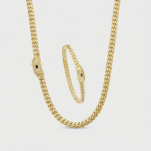 Conjunto de Colar e Pulseira Estilo Cuban Link